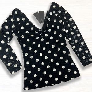 NWT GUESS Polka Dot Lace 3/4 Sleeve Henley Top